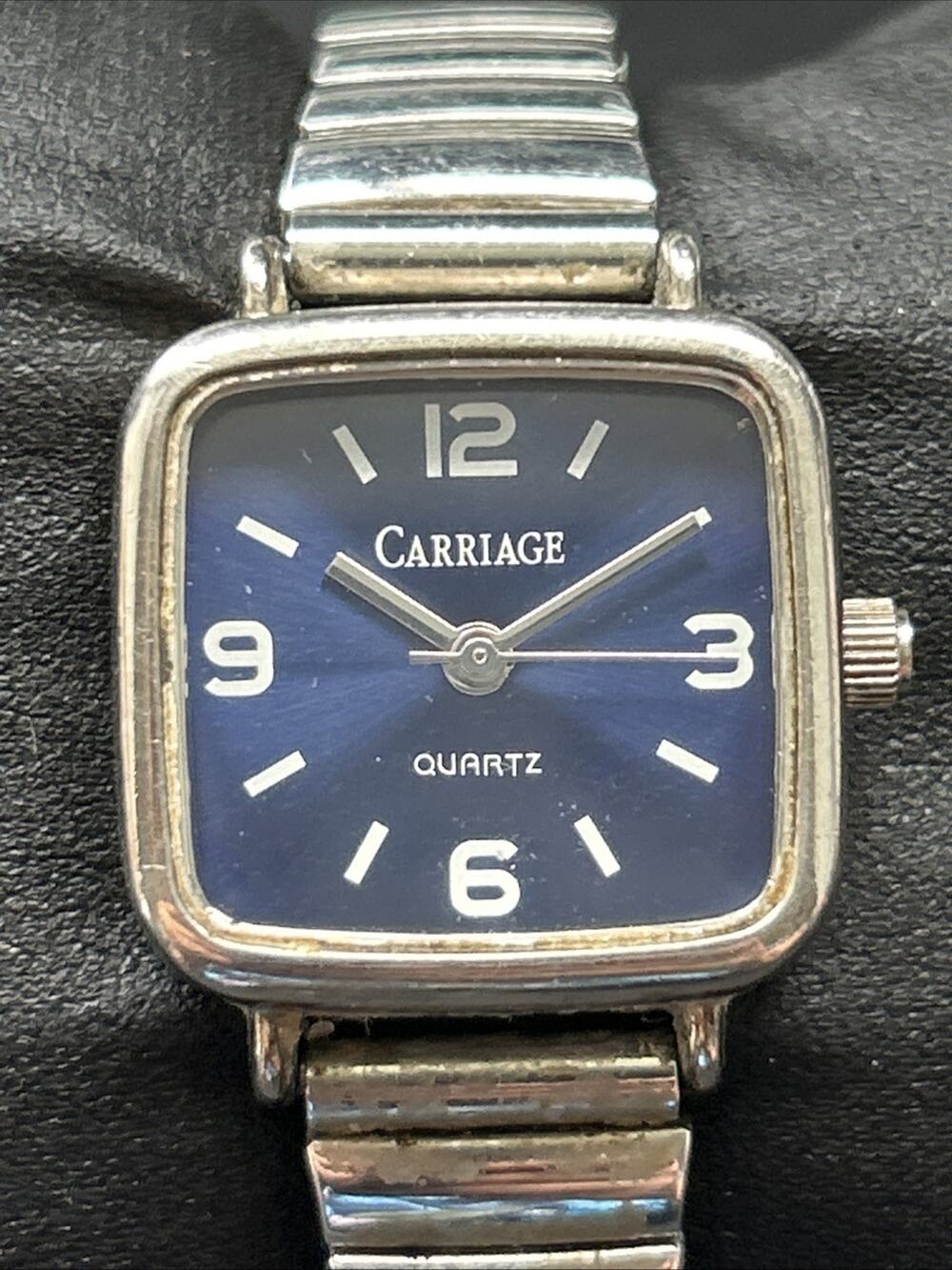 Carriage Navy Blue Dial Silver Tone Women’s Stretch Band Quartz Watch
